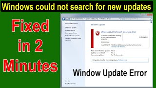 Windows could not search for new updates Error Code 80072EFE  Windows 7 update error 80072efe fix [upl. by Rhona462]