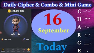 Daily Cipher Today  16 September Today  Hamster Kombat Daily Cipher amp Mini Game  Daily Combo [upl. by Eninej486]