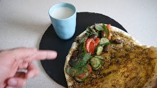 Lebanese Food Taste Test  Zaatar Manouche amp Laban  Food amp Drink [upl. by Ayortal]