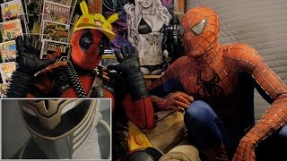 WHITE RANGER vs SCORPION  REACTION SPANDEX  with SPIDERMAN and DEADPOOL [upl. by Pulchia]