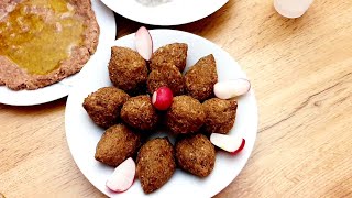 Kibbeh akras  fettarm  libanesische FleischBulgur Kugeln كبة أقراص قليلة الدسم [upl. by Vlada]