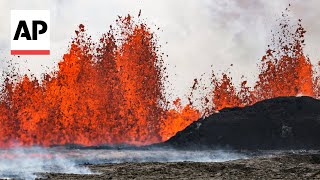 WATCH Huge volcanic eruption in Iceland triggers evacuation order [upl. by Sirref929]