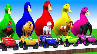 5 Giant Duck Cartoon Cow Giraffe Elephant Lion Paint Wild Animals Crossing Fountain Animation 2 [upl. by Allimrac746]