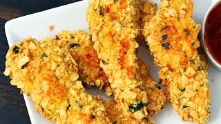 Baked Cornflake Crusted Chicken Strips Recipe [upl. by Enohsal]