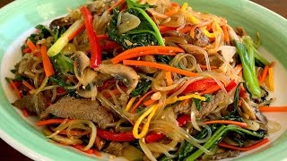 Japchae Glass noodles stirfried with vegetables 잡채 [upl. by Adhamh836]