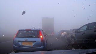 Dashcam Captures Shocking Motorway PileUp In Fog [upl. by Avrom]