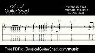 Falla Danza del Molinero  Free classical guitar sheet music [upl. by Burra431]