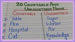 Examples of Countable and Uncountable Noun  20 Examples  english grammar countable [upl. by Broeder]