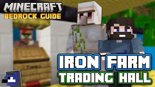 Simple IRON FARM w VILLAGER TRADING HALL Tutorial  Minecraft Bedrock Guide 120 [upl. by Rebel]