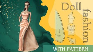 Coral Charm Couture❤️ Prom Dress for doll  DIY Miniature sewing tutorial with pattern  Barbie [upl. by Ahsa]