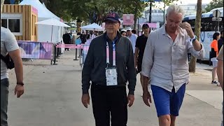 Bill Gates Wears His Team USA Cap Leaving Paris 2024 Olympic Mens Gym Final With A Friend [upl. by Yetta]