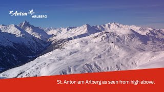 Winter aerial video of St Anton am Arlberg Tyrol Austria [upl. by Stone799]