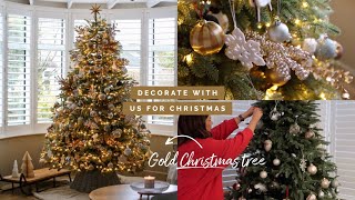 CHRISTMAS DECORATE WITH US 2023 PART ONE  GOLD CHRISTMAS TREE THEME AND DECOR [upl. by Nodyarg781]