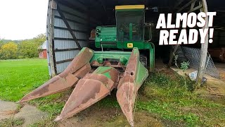 Attaching the Corn Head to the Combine [upl. by Ailem]