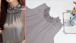 Sewing Tips and Tricks Beautiful Neck Design with Frill Sewing for Beginners DIY Sewing Tricks [upl. by Oniotna]