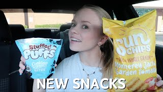 lets REVIEW NEW snacks  SunChips monterey cheddar garden tomato amp oreo stuffed puffs marshmallows [upl. by Cranston1]