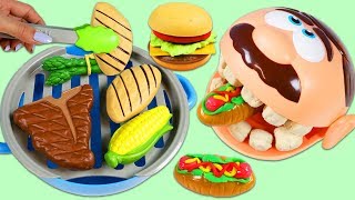 Feeding Mr Play Doh Head from Pretend BBQ Playset [upl. by Eilrac230]