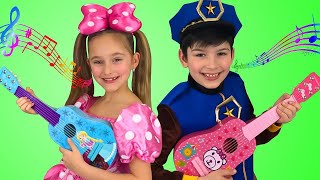 Sasha and Max plays Toy Guitar Music Challenge and sing Kids Nursery rhymes Songs [upl. by Goldenberg122]