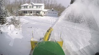 John Deere X748  54 Inch Blower  Snow Blowing Neighbors Driveway  20171212 [upl. by Lemuela877]