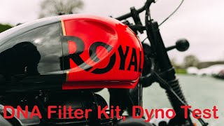 Free flow DNA air filter setup worth it Dyno test 350 Royal Enfield Hunter Meteor Classic [upl. by Ybhsa]