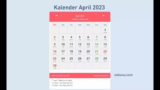 Kalender Bulan April 2023 Lengkap [upl. by Ervin744]