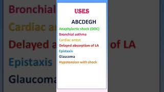 TIPS 23 INJECTION ADRENALINEEPINEPHRINE USES MNEMONIC  CONTRAINDICATION [upl. by Orteip]