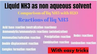 Liquid ammonia as non aqueous solventReactions of liq NH3Chemistry of non aqueous solvents [upl. by Marena]