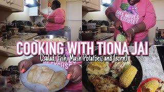 COOKING WITH TIONA JAI  I MADE SALAD FISH MASHED POTATOES AND CORN [upl. by Patty]