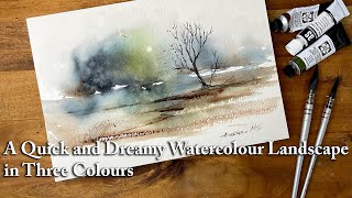 A Quick and Dreamy Watercolour Landscape in Three Colours  Spontaneous Loose Watercolour Painting [upl. by Arbuckle]