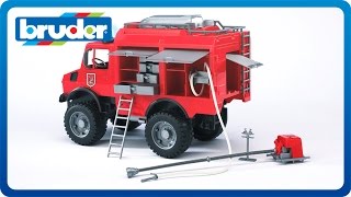 Bruder Toys MB Unimog Fire Rescue Truck w Accesories and Light amp Sound Module 02480 [upl. by Ogg]