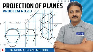 PROJECTION OF PLANES SOLVED PROBLEM 28 IN HINDI IN ENGINEERING DRAWING TIKLESACADEMYOFMATHS [upl. by Enomal]