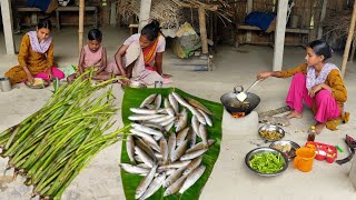 How to cook SMALL FISH recipe with KOCHUR LOTI by santali tribe girl  Rural villagers lifestyle [upl. by Gnouhc]