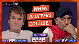 90  Devilfish v Surinder Sunar  Top 100 Greatest Poker Moments  partypoker [upl. by Darla810]