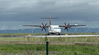 Loganair ATR42 takeoff from City of Derry airport [upl. by Yeldnarb]