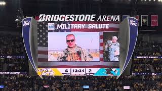 Retired Air Force sergeant now MTSU senior honored at Preds Military Salute game [upl. by Eimmij381]