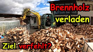 Das gespaltene Holz wird zur Lagerung in IBC Gitterboxen gefüllt [upl. by Asaert963]