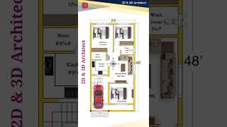 24 × 48 House Plan 24 by 48 House Plan 2448 House Plan 24×48 Home Planfloorplan housedesign [upl. by Analli]