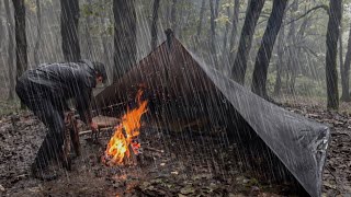 SOLO CAMPING in RAIN STORM  Relaxing in the Tent shelter ASMR [upl. by Ainiger960]