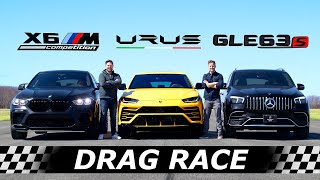 2021 BMW X6M Competition vs MercedesAMG GLE 63S vs Lamborghini Urus  DRAG amp ROLL RACE [upl. by Adiaroz]