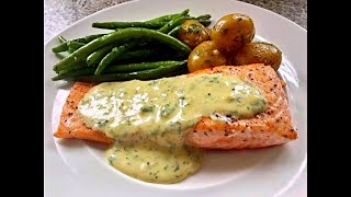 Saumonsauce crémeuse à lailcitron سلمون مع كريمة الثوم  صلصة الليمونCreamy garlic lemon salmon [upl. by Neo145]