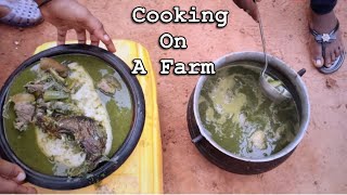 Cooking KONTOMIRE SOUP amp COCOYAM FUFU IN A FARM  Green Green Local way of cooking at the farm [upl. by Nrubyar253]