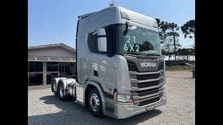 Scania R 450 Cinza 6x2 2021 Susp Ar Teto Alto R450 Retarder ALOR R 62990000 [upl. by Hsenid]