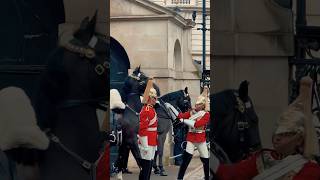 DISMOUNT SPOOKS HORSE 🐎😱 Horse Guards Royal guard Kings Guard Horse London 2024 [upl. by Arraes]