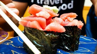 CONVEYOR BELT SUSHI  Japanese Food at Sushi Zanmai in Tokyo Japan [upl. by Dnomaid]