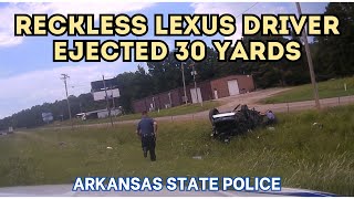 140mph pursuit of reckless Lexus driver  WRECK EJECTS DRIVER 30 YARDS Slams into cables at 100mph [upl. by Eldrida195]