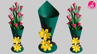 😱 Day 5 7 Days Paper Craft Challenge DIY Paper Flower Vase  Handmade Flower Vase [upl. by Solhcin]