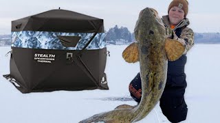 24 Hour Ice Camping for Big Eelpout Catch and Cook [upl. by Anavahs994]