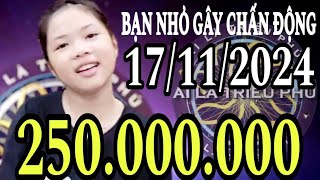 AI LÀ TRIỆU PHÚ MỚI NHẤT 17112024 Người nhỏ tuổi nhất CHẤN ĐỘNG trường quay  GAME HAY TRÍ TUỆ [upl. by Ailemor565]