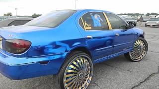 Wrapped Chrome Blue Infiniti I35 on 28quot Dub Floaters [upl. by Pam]