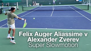 Court Level Felix Auger Aliassime v Alexander Zverev  Slowmotion Forehand Practice Indian Wells [upl. by Cherida]